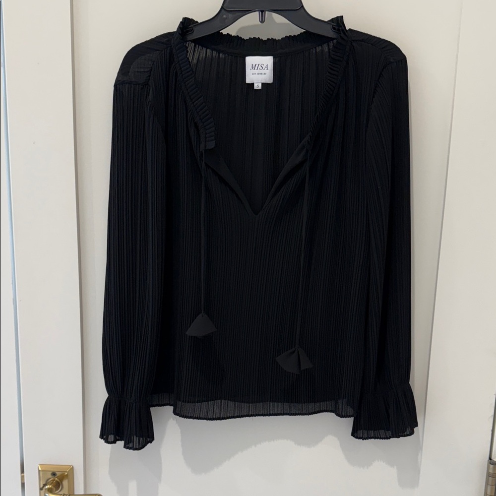 MISA Black Pleated Women's Top